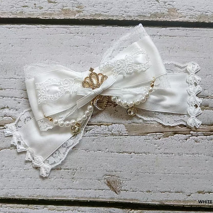 8 Pearl Jirai Bowknot Color Crown Hairclip/Brooch Kei Rhinestone Options Lace