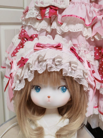 Bowknot Pink Lolita Sweet White Hairband Lace