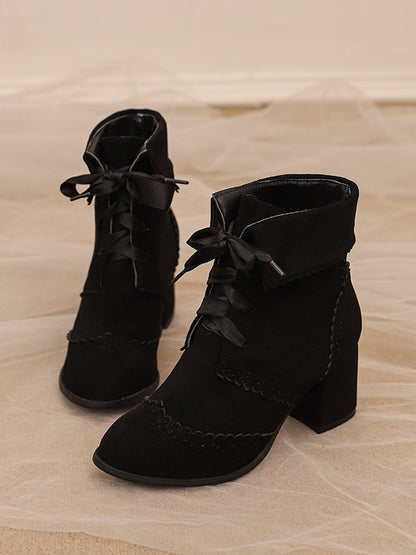 Black Lolita Regular/Thicken Cuff - Boots Version High-heel Fold-over