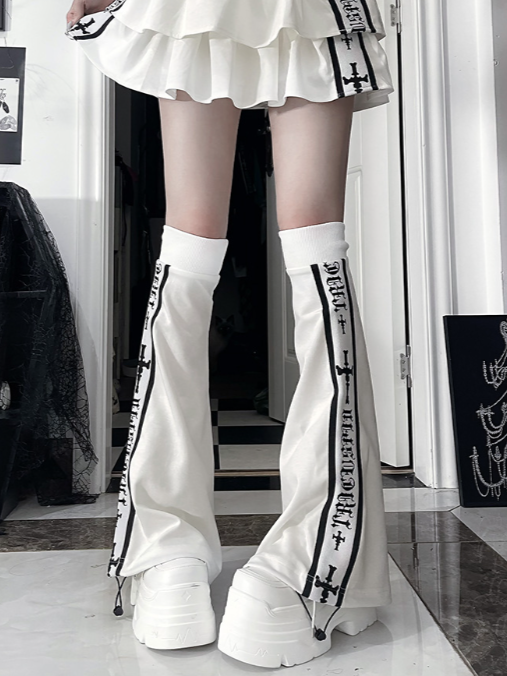 Cross Warmers Font Black White Stripe with Leg Gothic