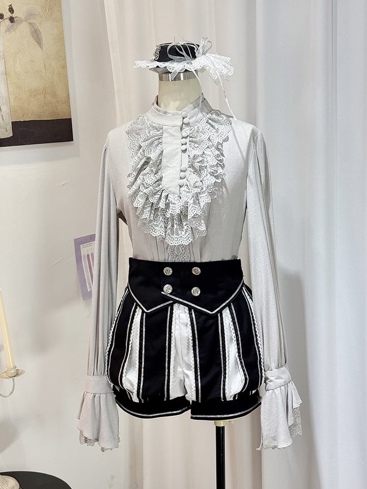Corset Belt Waist Black and White Striped Bloomer Shorts - Castle Too