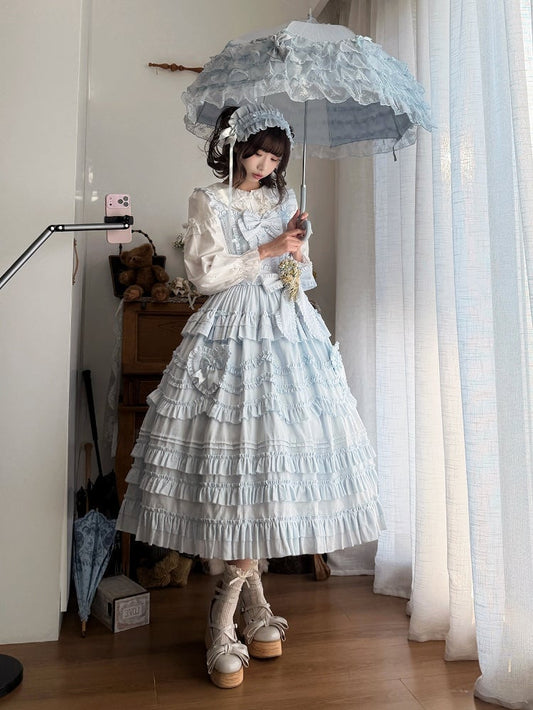 Ruffle Hairband Only / + with Bow Elegant Lolita Dress JSK Belt Multi-Layer Blue Detail