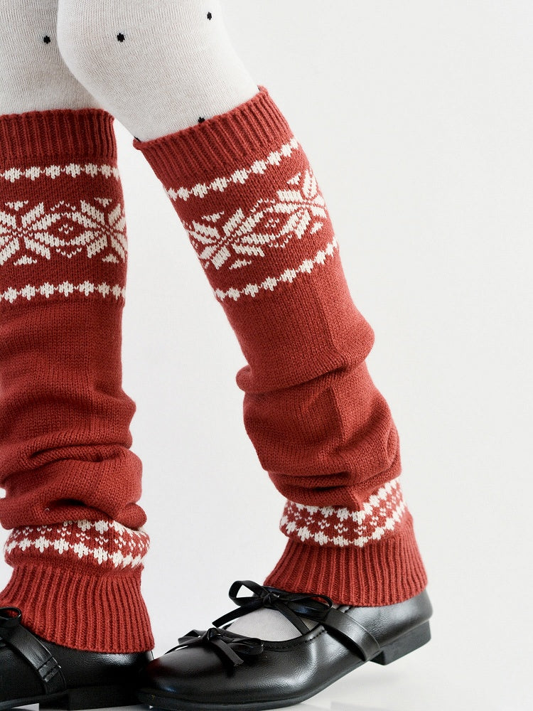 Red - Knitted Warmers Dot + Leg Tights of Layering Pair White A Polka Set