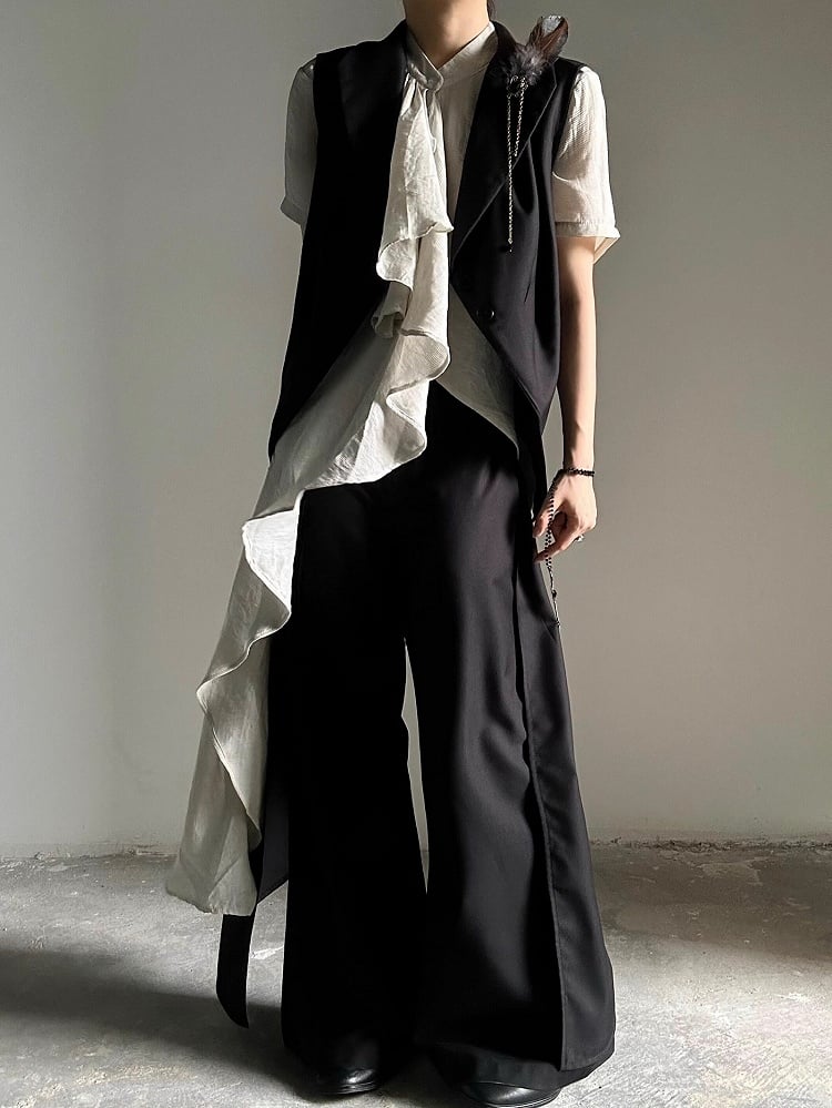 Cascading Prince Short Ruffle Light - Ouji Accents Asymmetrical Hem Shirt Sleeves Green