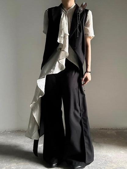 Cascading Prince Short Ruffle Light - Ouji Accents Asymmetrical Hem Shirt Sleeves Green