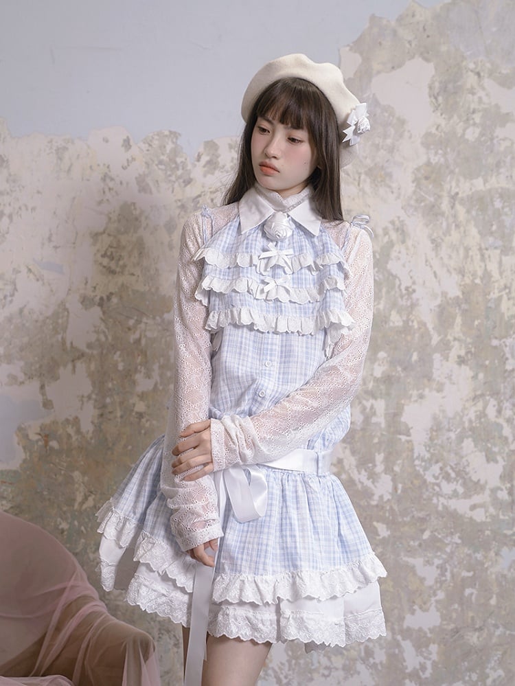 White Semi-Sheer Lace Long Sleeve Top