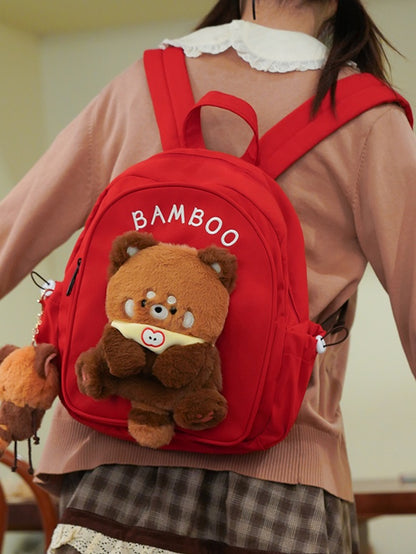 Red Cute Backpack With Red Panda Plushie