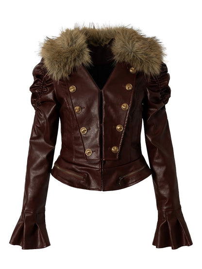 Rock Punk with Gathered Wine Details Red Jacket