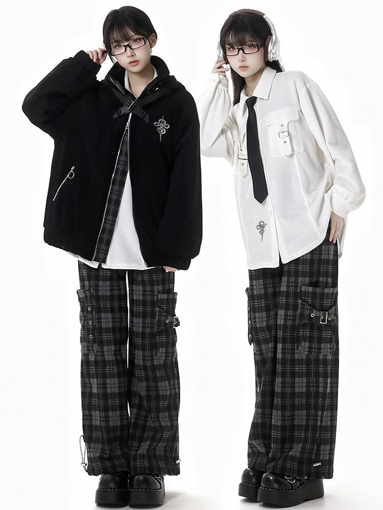 ホワイトスネークバックルストラップポケットシャツ（無料ネクタイ付き）