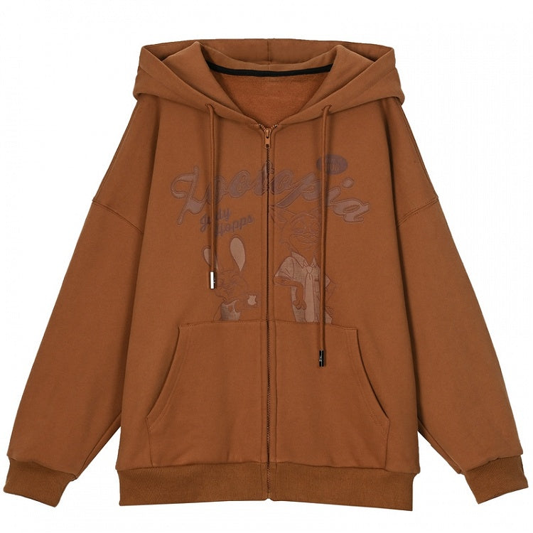 Zootopia Judy und Nick Print Brauner Reißverschluss-Hoodie