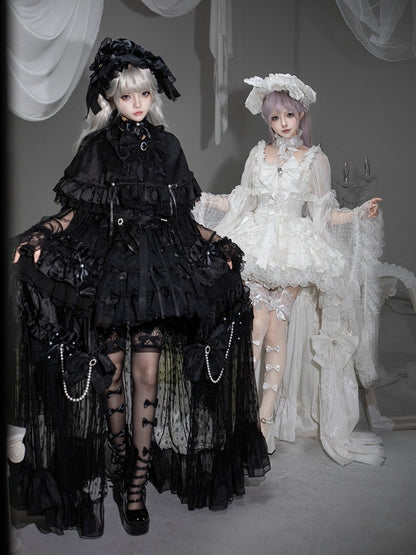 Black Bow Fabric Lolita Ruffled Cape - signorina