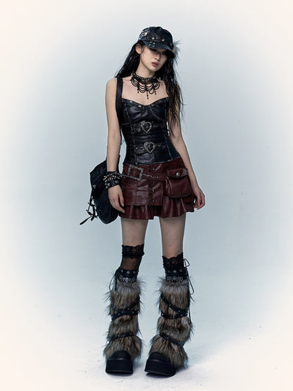 ブラック＆グレー スケルトン シャギー レッグウォーマー