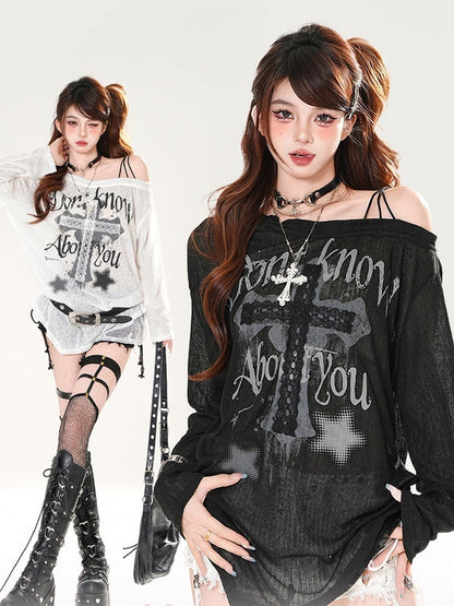 カバーアップ アシンメトリーネックライン レース クロスアップリケ ブラック/ホワイト