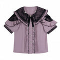 Schwarze Spitze, Double Kei Cutouts, Schleife, Blusenkragen im Jirai-Stil und Schulter lila