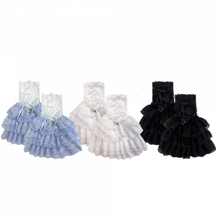 with Leg Straps Bow and White/Blue/Black Charms Ruffle Multi-Layer Warmers Lace