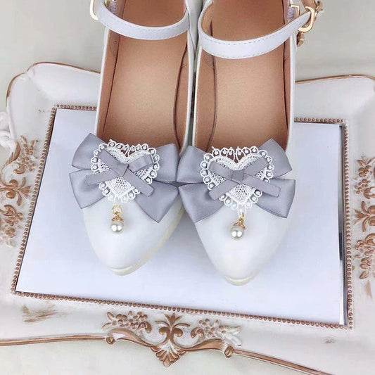 (Set Shoe of Lace Bow Heart Clips 2)