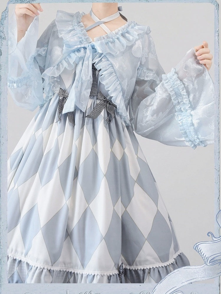 Blue Sweet Lolita Jacket with Ruffle Trim and Balloon Sleeves - Time Memory