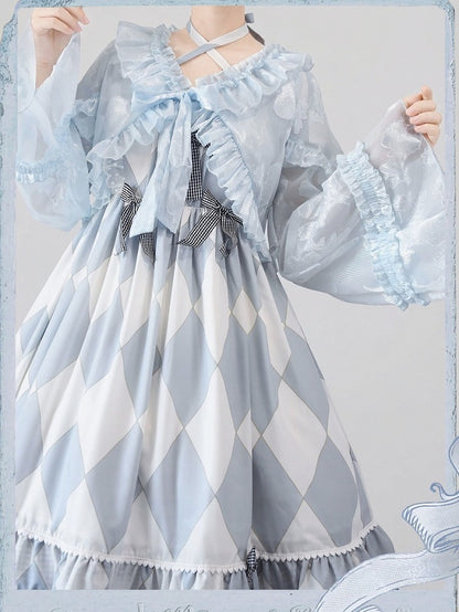 Blue Sweet Lolita Jacket with Ruffle Trim and Balloon Sleeves - Time Memory