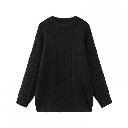 ブラックラウンドネックルーズセーター