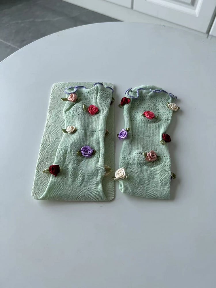 Cotton Lace Flower Decorated Cutout Socks Colors 6