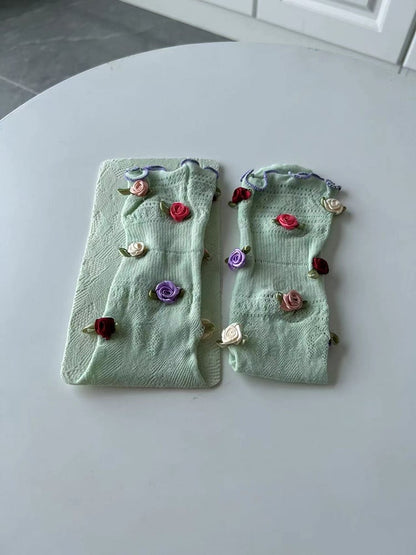 Cotton Lace Flower Decorated Cutout Socks Colors 6