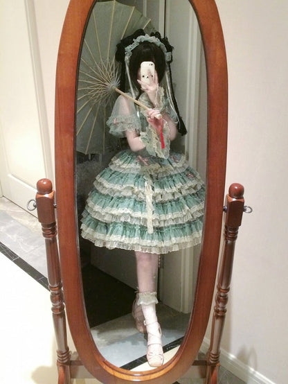 Lolita Dress Ruffles Embroidery Sweet Green and Goldfish Tiered Details Lace with