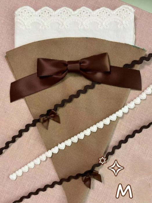 Lace Piping Trim Brooch Heart-Shaped Coffee and with Pastry Bowknots Bag–Shaped Lolita