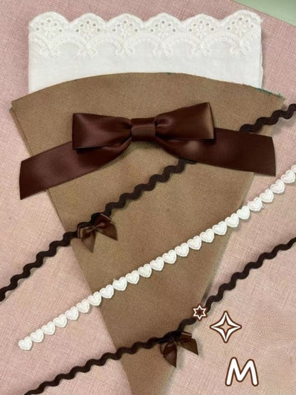 Lace Piping Trim Brooch Heart-Shaped Coffee and with Pastry Bowknots Bag–Shaped Lolita