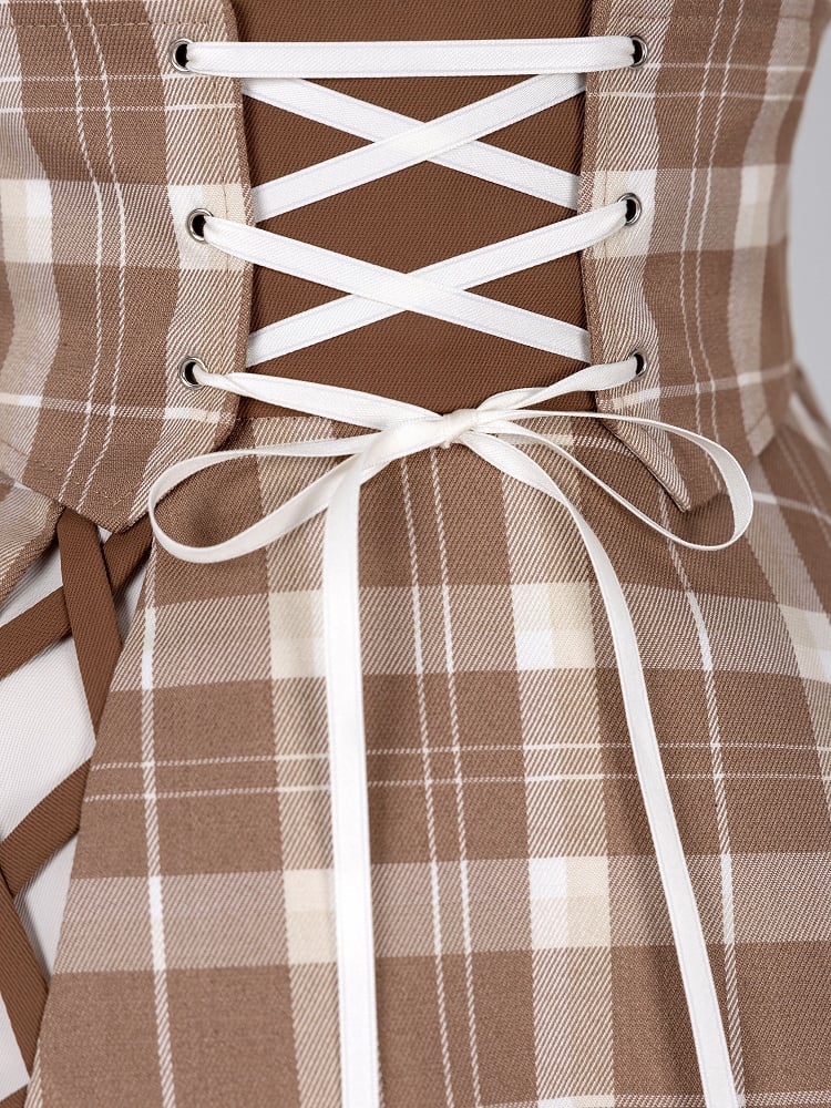 High-Waist Plaid Skirt with Cross-Lacing Corset - DevilInspired Exclusive Collection