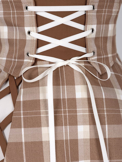 High-Waist Plaid Skirt with Cross-Lacing Corset - DevilInspired Exclusive Collection