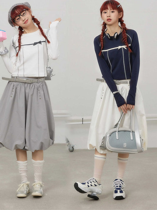 Black Bubble Gray Details / White Rivet with Skirt