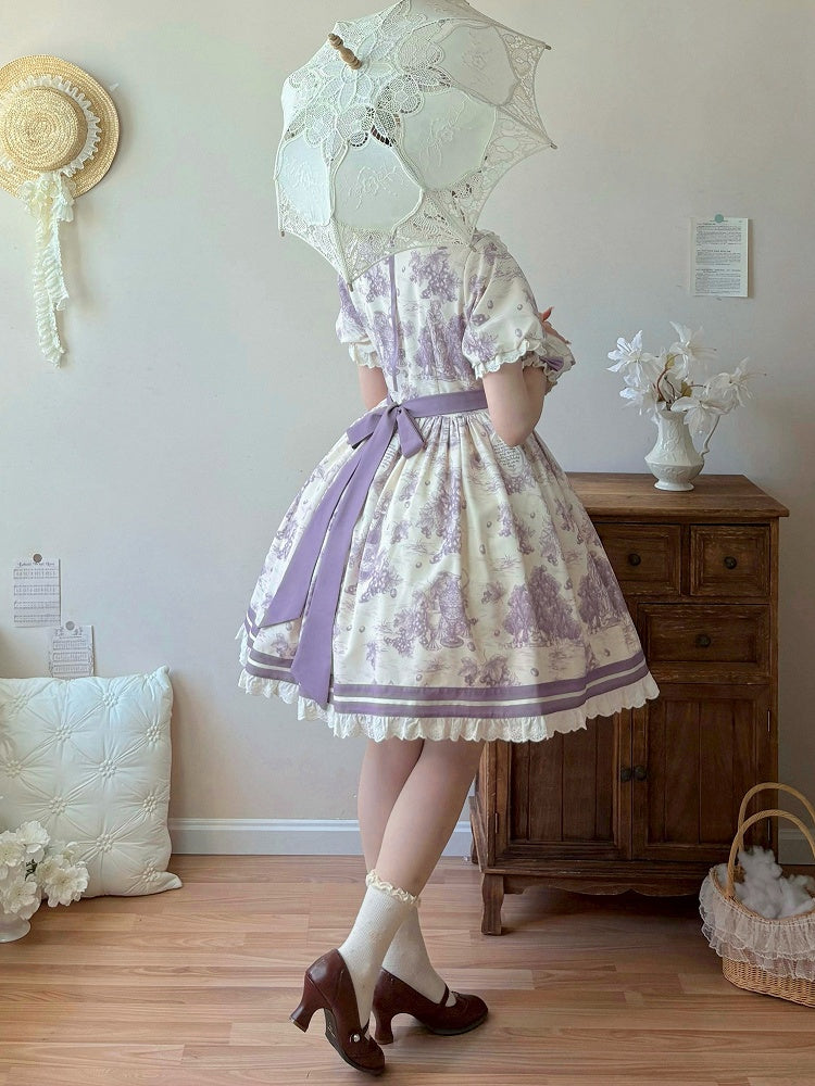 Purple Sleeves Lolita Dress Collar Peter Print Grapes Short Pan