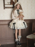 Schleifen Beige Fashion Kordelzug Lolita Kleid Schwarz mit Design Vielseitig und Taillengürtel