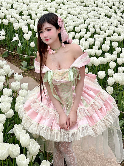 and Theme Fairy Pink Kei Corset Dress Tulip Green
