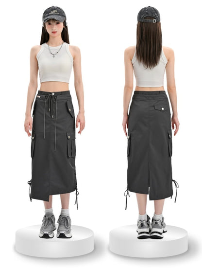 Waist and Gray Drawstring Cargo Skirt Hem Asymmetrical Bittersweet