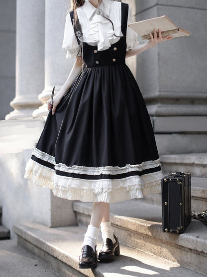 Puff Sleeves Blouse with Pleating Details White