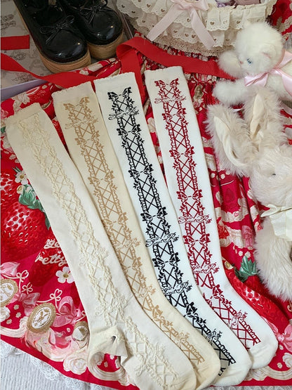 Old School Lolita Overknee-Strümpfe mit Schleife