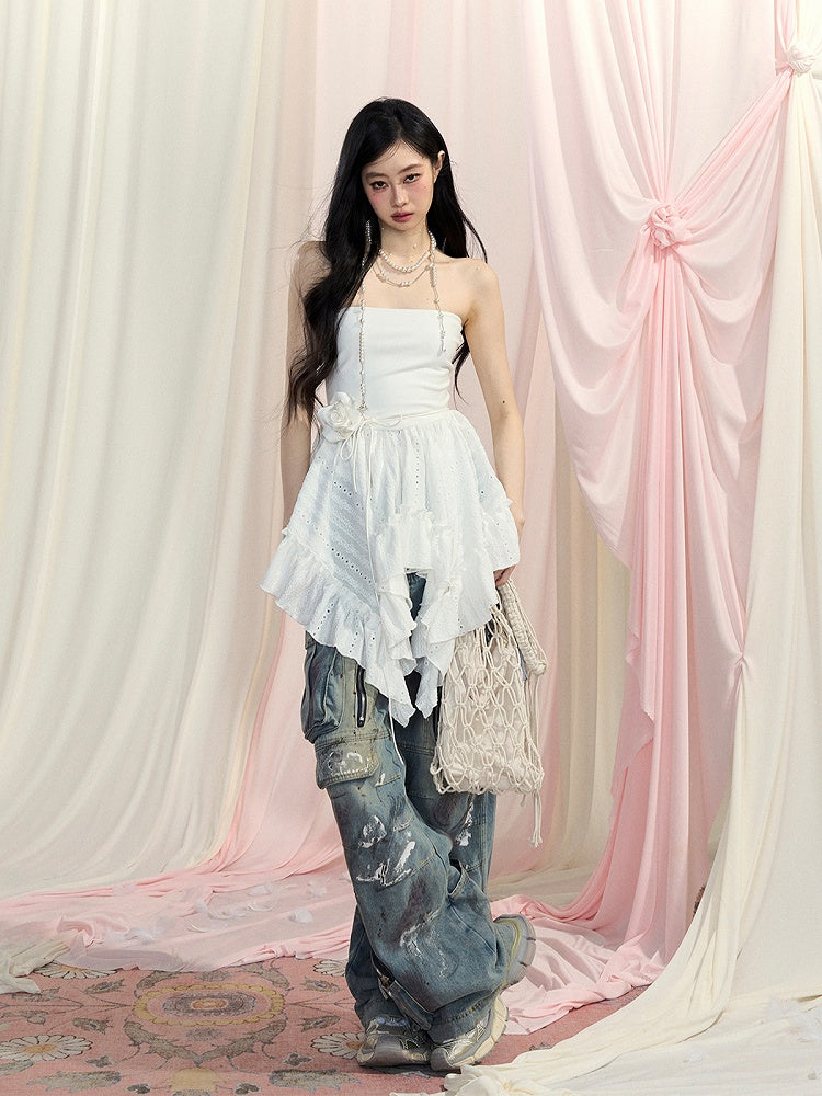 ストラップレストップ ホワイトハンカチヘム グラマラス