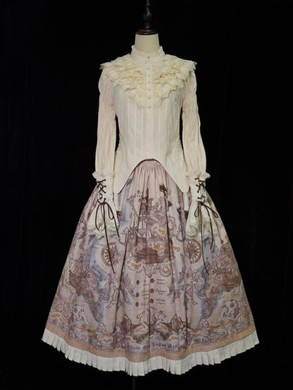 Belt Waist Pirate Lolita Skirt Corset Print Creamy Ship