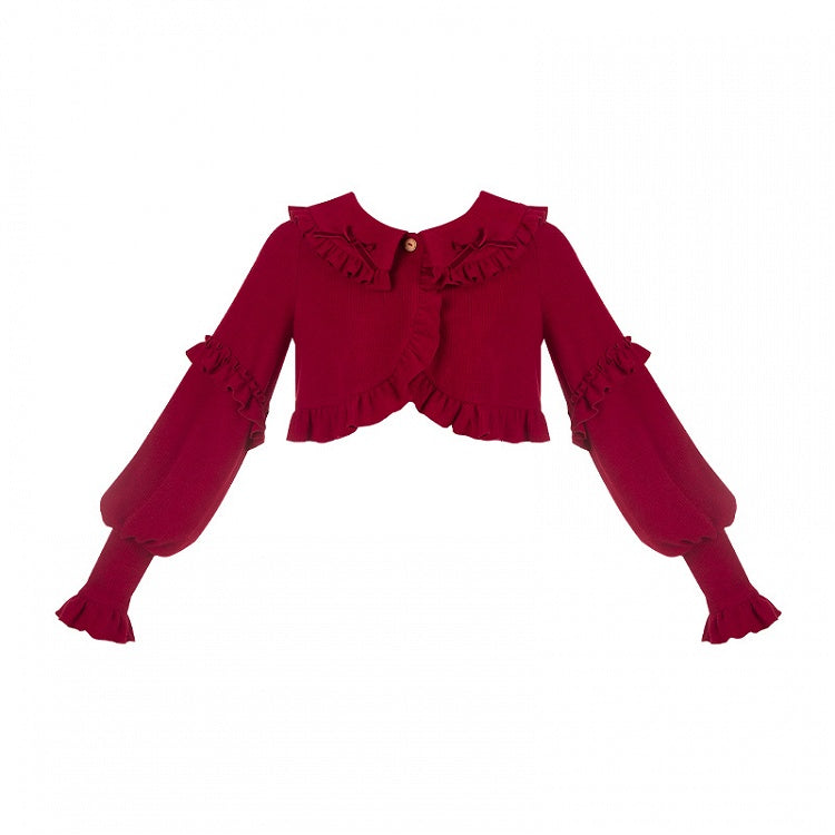 Winter Autumn Ruffle for Cardigan Cropped Red and Trimming