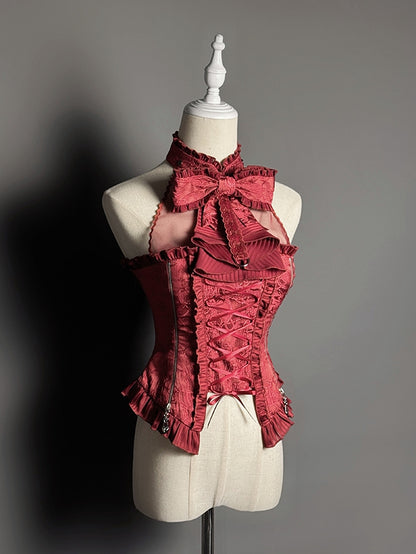 ネックレッド + ロリータティアードフルトップセットホルターゴシックノースリーブスカート