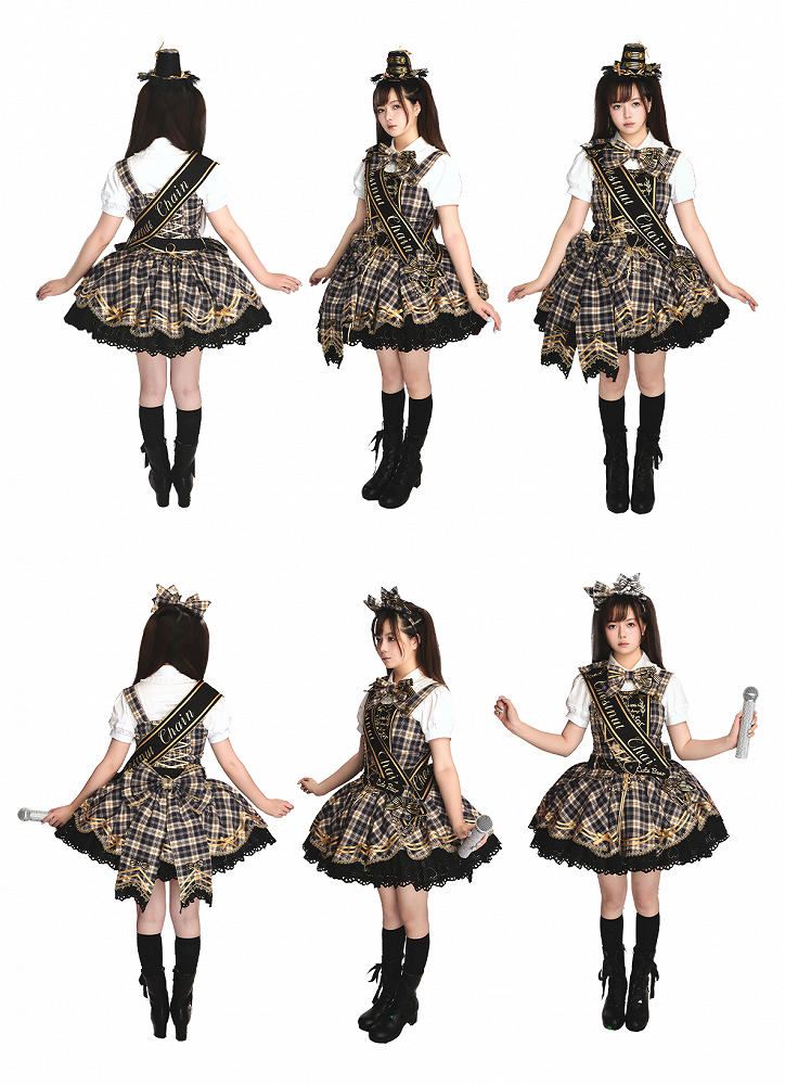 Blue Idol Lolita Plaid JSK Dress with Golden Bear Embroidery and Black Scalloped Hem - LiLi Chain