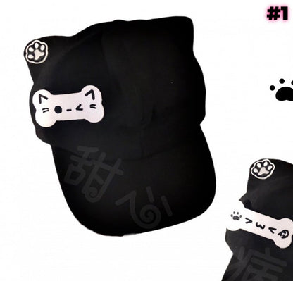 Black Cat Ear Hat with Detachable Bone Brooch