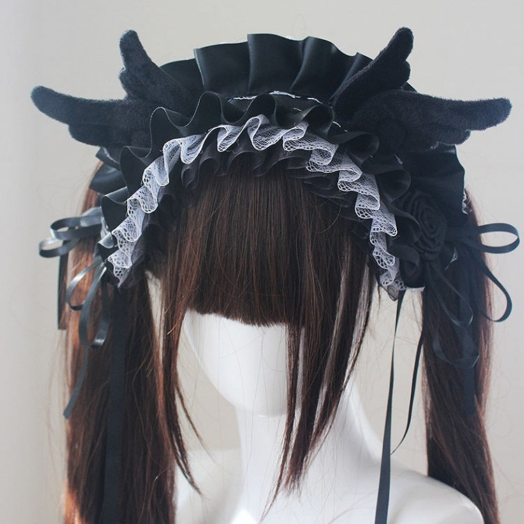 Black Halloween Lace Trim Devil Wing Gothic Hairband