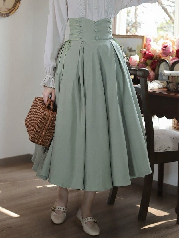 Classic High Waist Skirt with Strap Detail - Tiny Garden