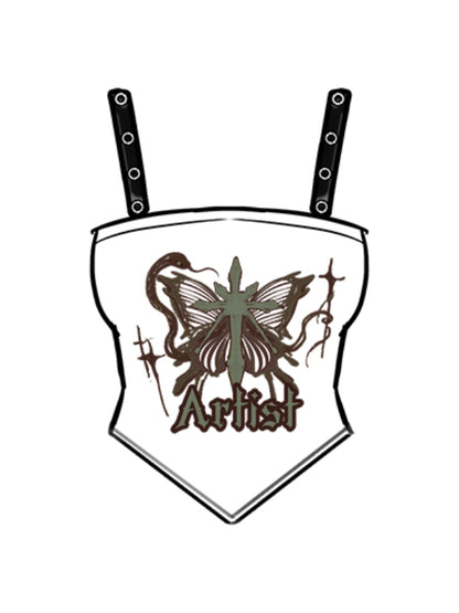 Plus Size Y2K Schmetterling Schwarz-Weiß Cami Top