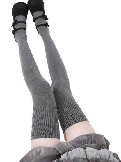 Ribbed / Black Gray Stockings White