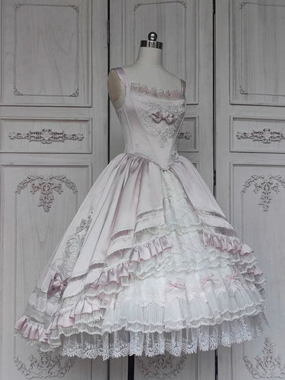 ロゼット ライトピンク エレガント ウェディング 花嫁 ロリータ ジャンパースカート + アンダースカート