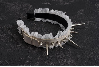 White Gothic Handmade Studs Detail Ruffled KC