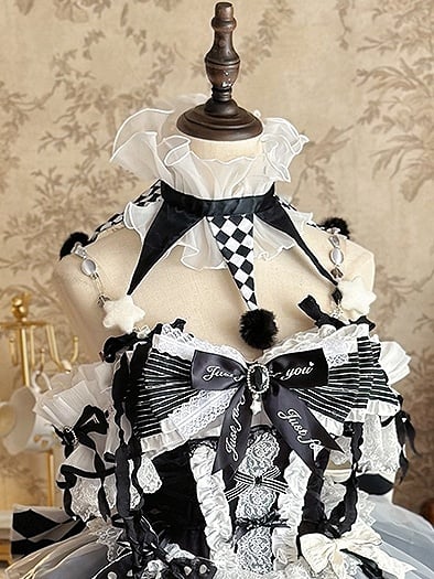 Circus Clown Black and White Ruffled Choker - signorina